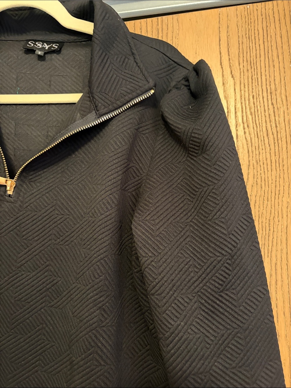 Black Textured Zip-Front Long Sleeve Dress - Picture 3 of 4